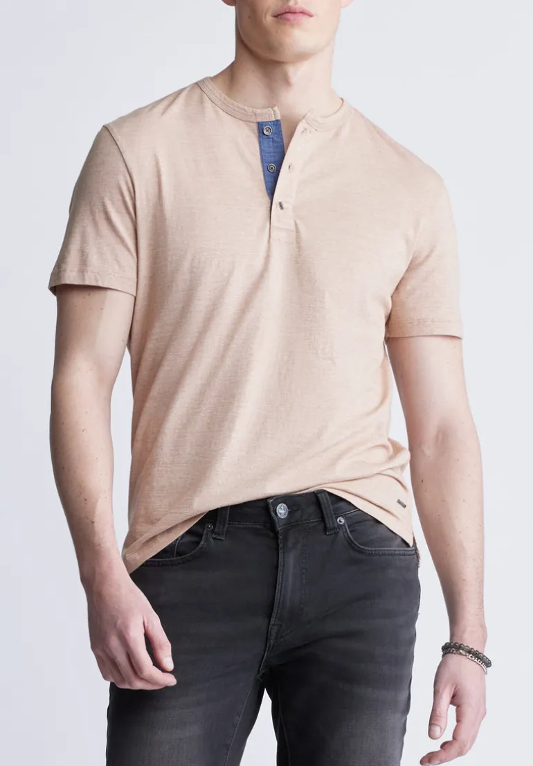 Kandy Men's Short Sleeve Henley, Tan - BM24387