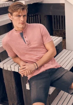 Kandy Men's Short Sleeve Henley, Light Pink - BM24387