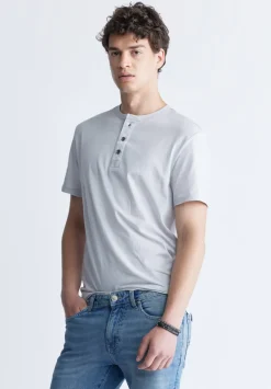 Kandy Men's Short Sleeve Henley, Light Grey- BM24387