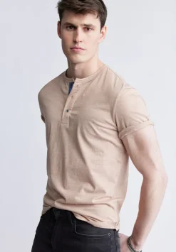Kandy Men's Short Sleeve Henley, Tan - BM24387