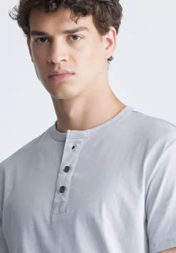 Kandy Men's Short Sleeve Henley, Light Grey- BM24387