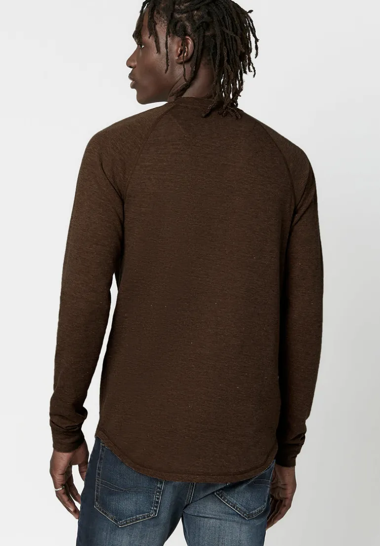 Kariver Henley Long Sleeve Henley in Chocolate - BM23368