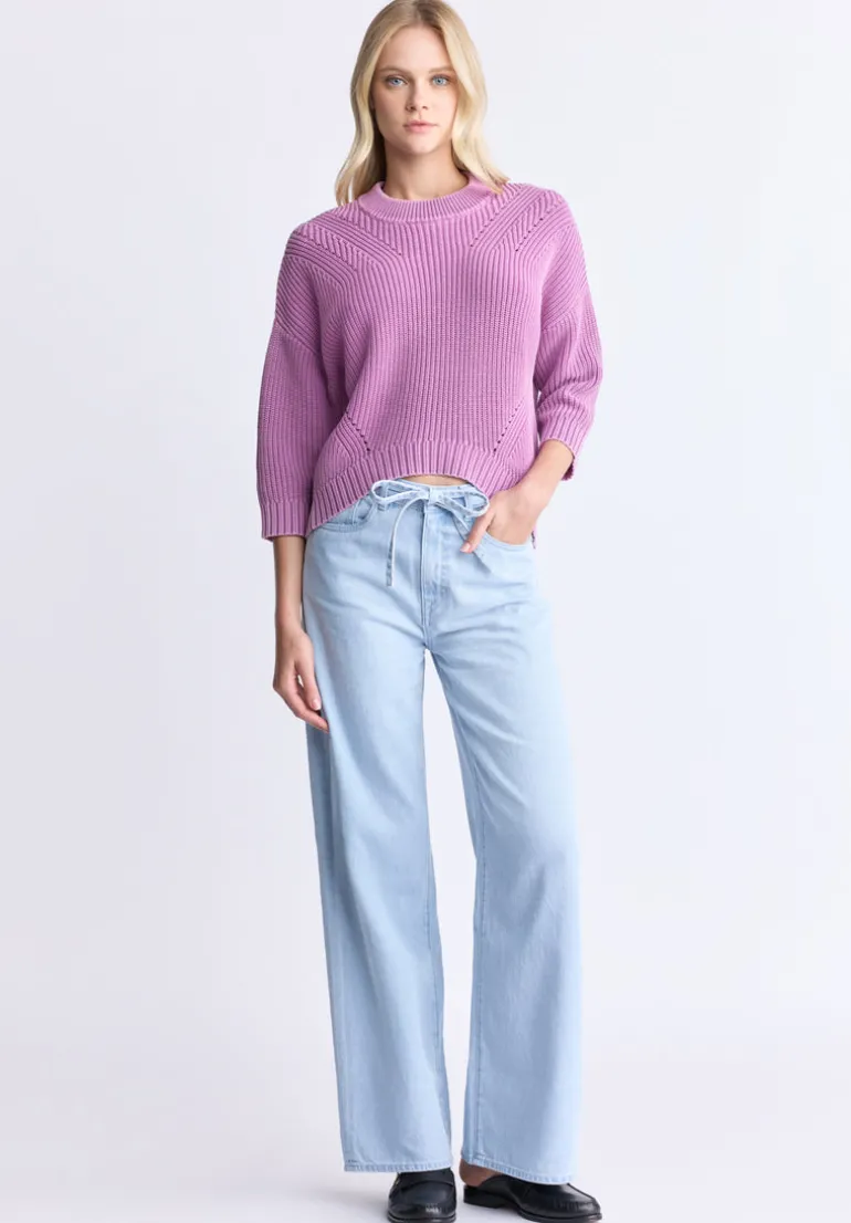 Kassanda Women's 3/4 Sleeve Knit Sweater, Purple - SW0100H