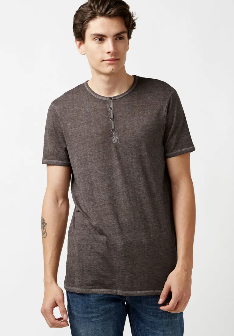 Kasum Buttoned Henley Men's T-Shirt in Dark Grey - BM21411