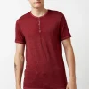 Kasum Buttoned Henley Men's T-Shirt in Dark Red - BM21411