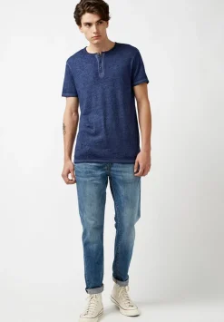 Kasum Buttoned Henley Men's T-Shirt in Dark Blue - BM21411