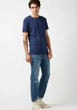 Kasum Buttoned Henley Men's T-Shirt in Dark Blue - BM21411