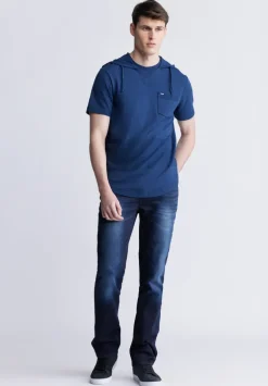 Katoni Men's Short Sleeve Hoodie, Navy - BM24489