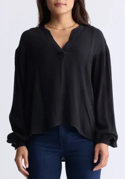 Kensley Women’s Dropped Shoulder V-neck Loose Blouse, Black - WT0119F