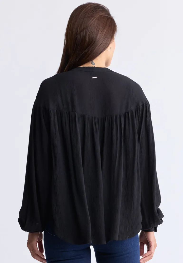 Kensley Women’s Dropped Shoulder V-neck Loose Blouse, Black - WT0119F