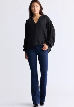 Kensley Women’s Dropped Shoulder V-neck Loose Blouse, Black - WT0119F