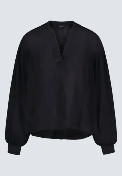 Kensley Women’s Dropped Shoulder V-neck Loose Blouse, Black - WT0119F