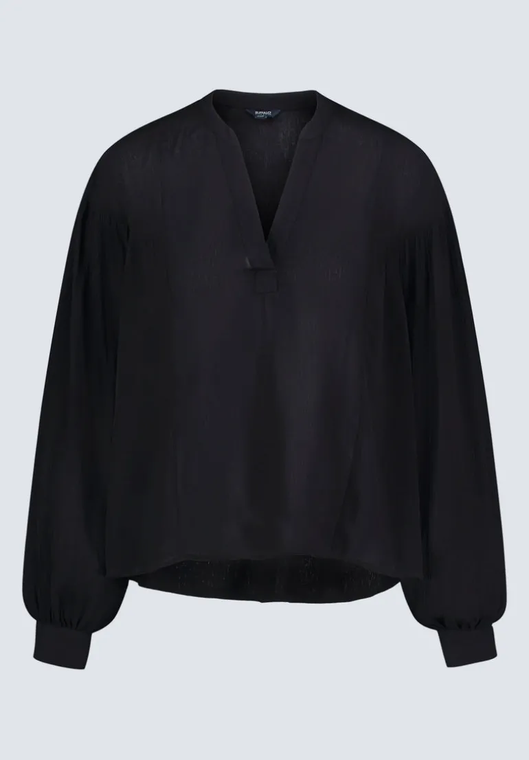 Kensley Women’s Dropped Shoulder V-neck Loose Blouse, Black - WT0119F