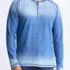 Kibbe Men's Ombre Long Sleeve Henley, Blue Gradient - BM24379