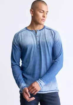 Kibbe Men's Ombre Long Sleeve Henley, Blue Gradient - BM24379