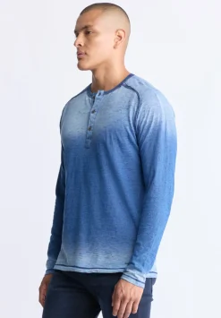 Kibbe Men's Ombre Long Sleeve Henley, Blue Gradient - BM24379