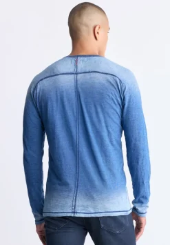 Kibbe Men's Ombre Long Sleeve Henley, Blue Gradient - BM24379
