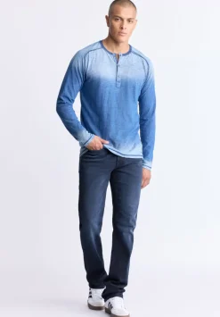 Kibbe Men's Ombre Long Sleeve Henley, Blue Gradient - BM24379