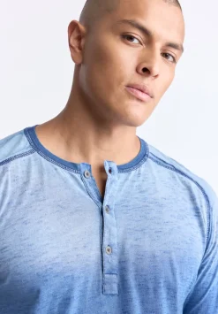 Kibbe Men's Ombre Long Sleeve Henley, Blue Gradient - BM24379