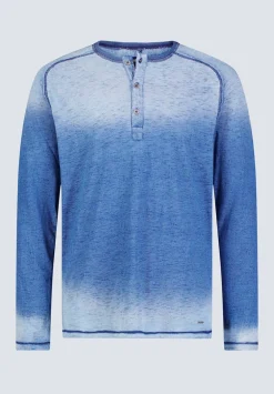 Kibbe Men's Ombre Long Sleeve Henley, Blue Gradient - BM24379