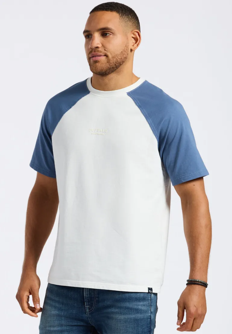 Killabee Men's Raglan French Terry Crewneck T-Shirt with Contrast Sleeves, White - BM24532
