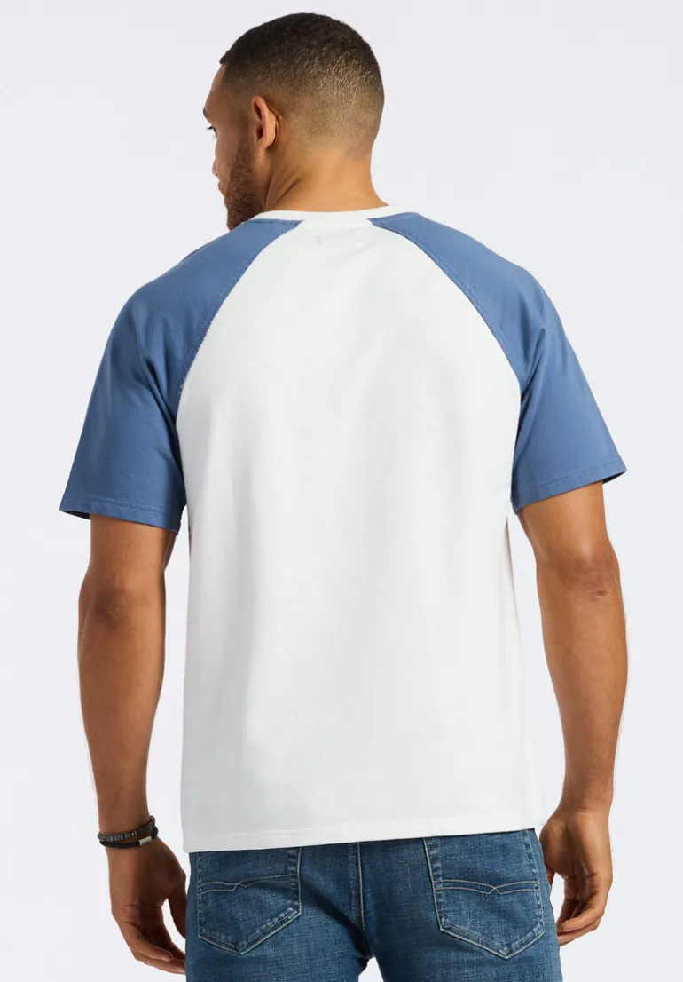 Killabee Men's Raglan French Terry Crewneck T-Shirt with Contrast Sleeves, White - BM24532