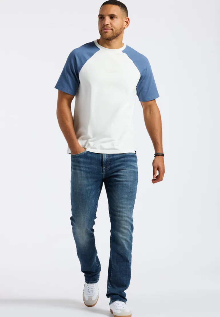 Killabee Men's Raglan French Terry Crewneck T-Shirt with Contrast Sleeves, White - BM24532
