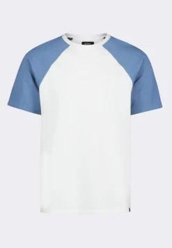 Killabee Men's Raglan French Terry Crewneck T-Shirt with Contrast Sleeves, White - BM24532