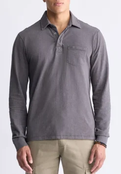 Kimmy Men's Long-Sleeve Polo with Pocket, Charcoal - BM24378