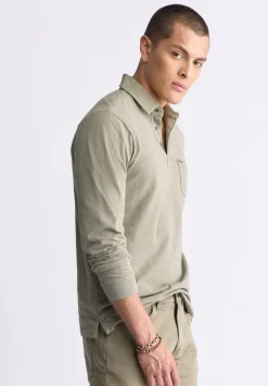 Kimmy Men's Long-Sleeve Polo with Pocket, Rain Forest - BM24378