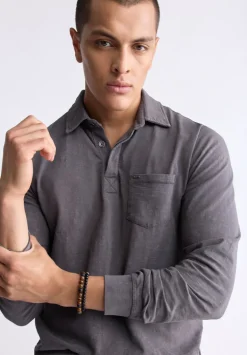 Kimmy Men's Long-Sleeve Polo with Pocket, Charcoal - BM24378