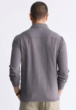 Kimmy Men's Long-Sleeve Polo with Pocket, Charcoal - BM24378