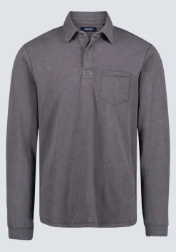 Kimmy Men's Long-Sleeve Polo with Pocket, Charcoal - BM24378