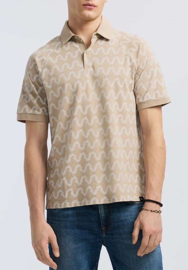 Kindell Men's Short-Sleeve Wave Pattern Polo, Tuffet Beige - BM24531