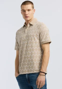 Kindell Men's Short-Sleeve Wave Pattern Polo, Tuffet Beige - BM24531