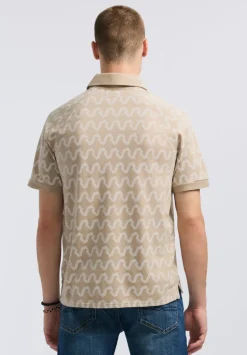 Kindell Men's Short-Sleeve Wave Pattern Polo, Tuffet Beige - BM24531