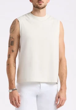 Kingster Men's Sleeveless Crew Neck Relaxed Fit Jersey Tank Top, Milk - BM24601