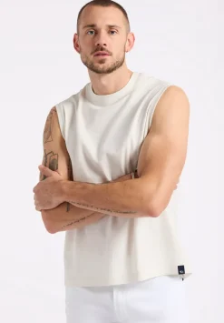 Kingster Men's Sleeveless Crew Neck Relaxed Fit Jersey Tank Top, Milk - BM24601