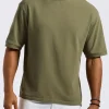 Kinsley Men's Piqué Crew Neck Relaxed T-Shirt, Army Green - BM24609