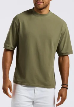 Kinsley Men's Piqué Crew Neck Relaxed T-Shirt, Army Green - BM24609
