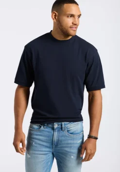 Kinsley Men's Piqué Crew Neck Relaxed T-Shirt, Midnight Blue - BM24609