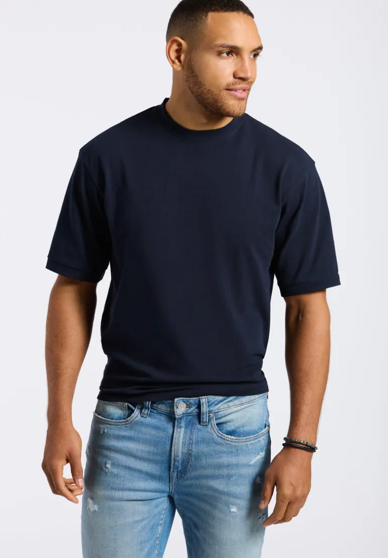 Kinsley Men's Piqué Crew Neck Relaxed T-Shirt, Midnight Blue - BM24609