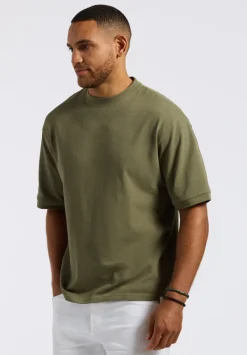 Kinsley Men's Piqué Crew Neck Relaxed T-Shirt, Army Green - BM24609