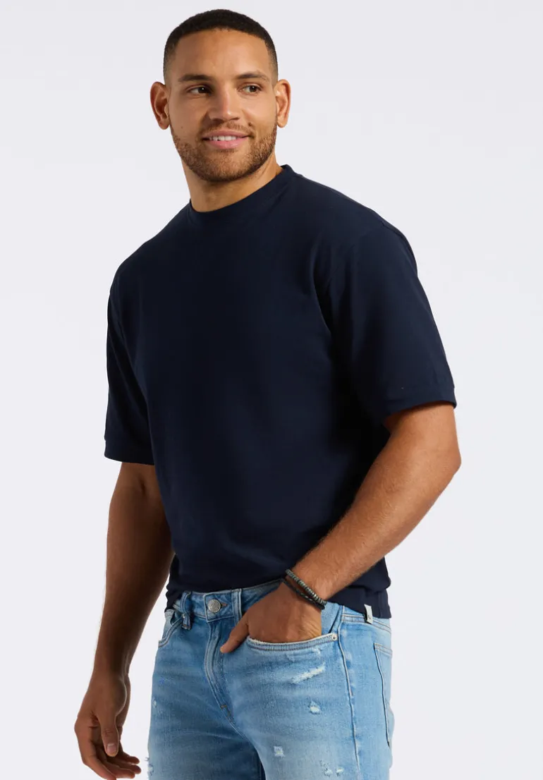 Kinsley Men's Piqué Crew Neck Relaxed T-Shirt, Midnight Blue - BM24609