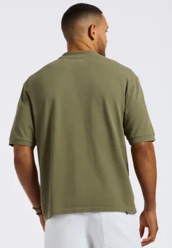 Kinsley Men's Piqué Crew Neck Relaxed T-Shirt, Army Green - BM24609