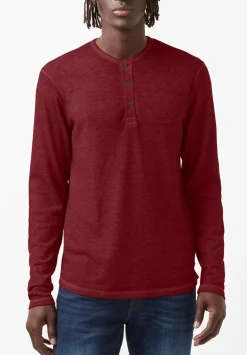 Kipat Men’s Long-Sleeve Henley Top in Dark Red - BM24046