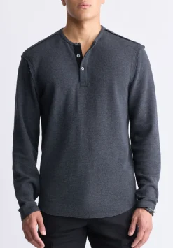Kipato Men's Long-Sleeve Henley Top, Black - BM24434