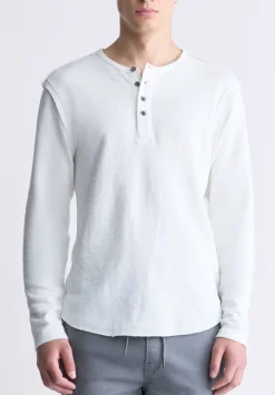 Kipato Men's Long-Sleeve Henley Top, White - BM24434