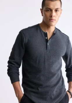 Kipato Men's Long-Sleeve Henley Top, Black - BM24434
