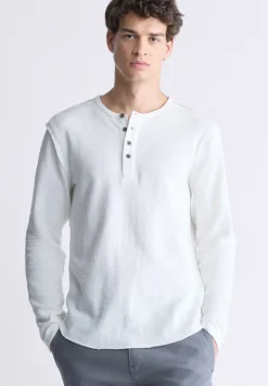 Kipato Men's Long-Sleeve Henley Top, White - BM24434